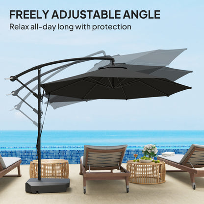 3(m) Garden Cantilever Parasol with Fillable Base up to 90kg, Wind Protection Strap, Cover