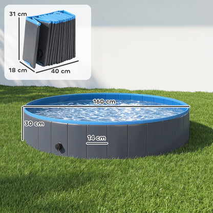 Foldable Dog Pool for Puppies and Ducks Dog Paddling Pool Bath Tub, Dark Grey, 160 x 30cm
