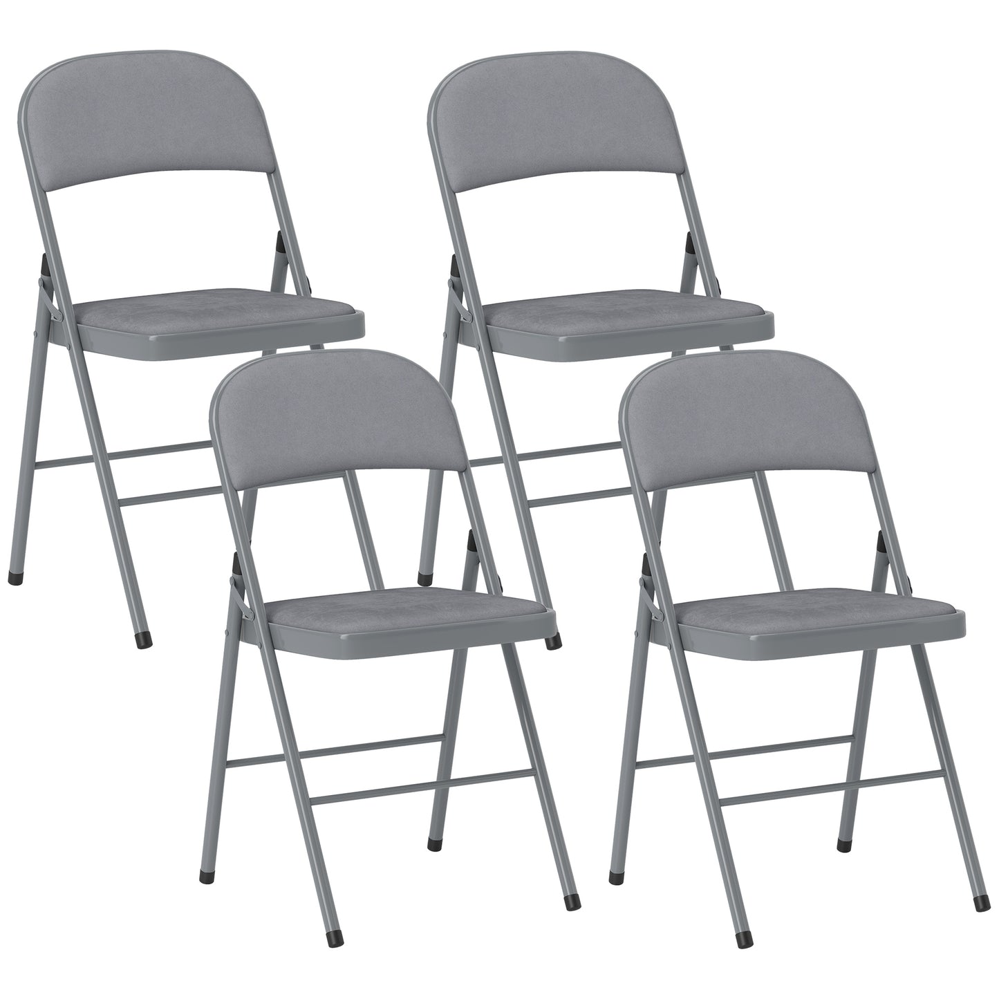 4 Pack Folding Chairs with Padded Seats, Velvet Portable Party Chairs with Steel Frame, Light Grey