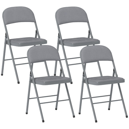 4 Pack Folding Chairs with Padded Seats, Velvet Portable Party Chairs with Steel Frame, Light Grey
