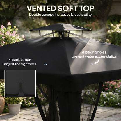 3 x 3 m Metal Gazebo, Garden Pavillion, Double Roof Outdoor Canopy Shelter with Mesh Sidewalls, Black