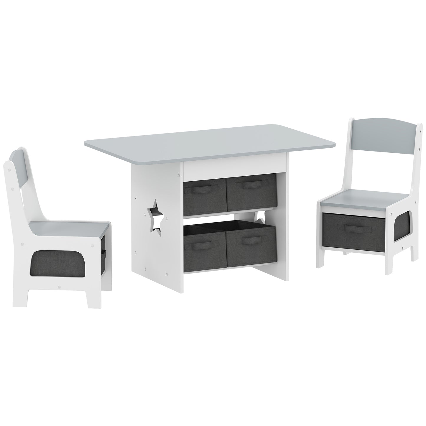 Kids Table and Chair Set, Toddler Table and 2 Chairs Set with 6 Removable Drawers, for Boys Girls Ages 3-8, Light Grey