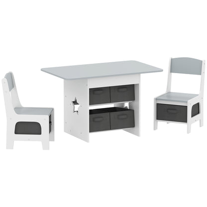 Kids Table and Chair Set, Toddler Table and 2 Chairs Set with 6 Removable Drawers, for Boys Girls Ages 3-8, Light Grey