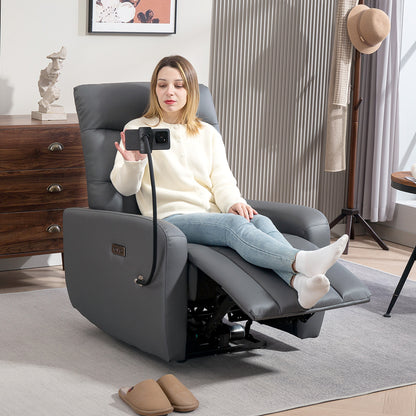 Electric Recliner Armchair with USB + Type C Charge Port, Phone Holder, PU Leather Reclining Chair with Adjustable Leg Rest