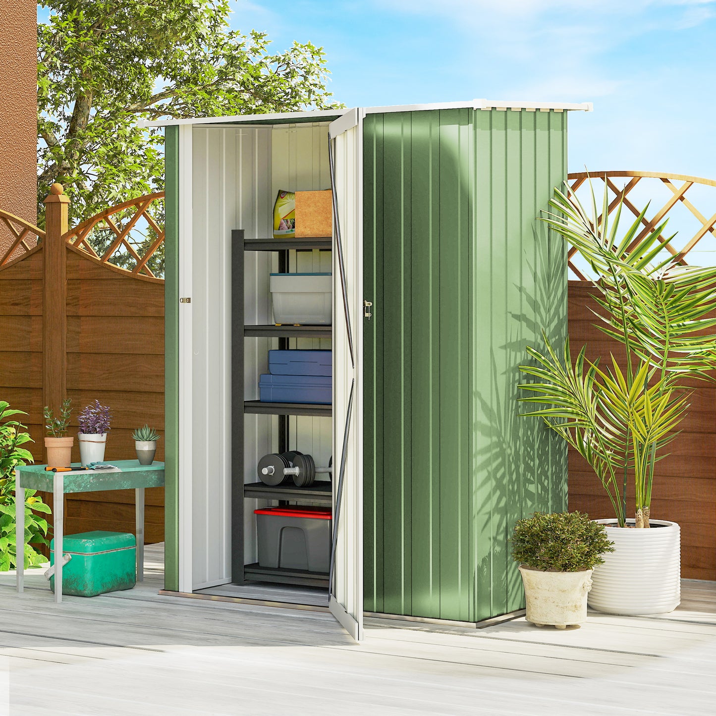 5ft x 3ft Garden Storage Shed, Galvanised Outdoor Metal Shed Waterproof with Sloped Roof, Lockable Door for Patio Tools
