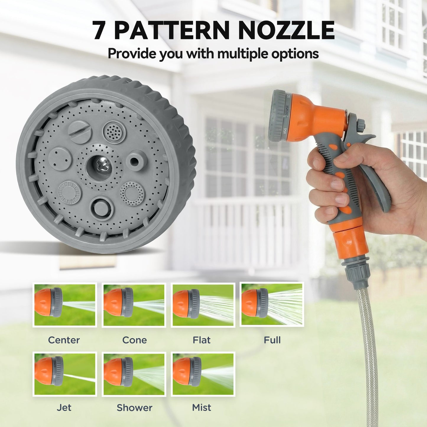 10m Garden Hose Reel Wall Mounted Auto Rewind with 7 Patterns Spray Nozzle, Includes Wall Fixings, Orange