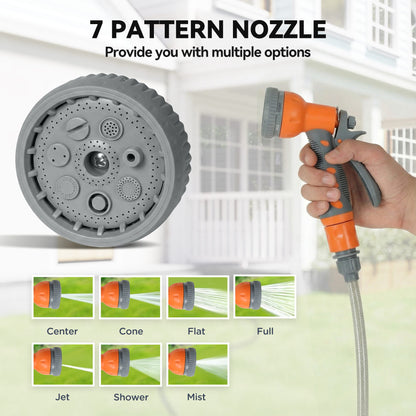 10m Garden Hose Reel Wall Mounted Auto Rewind with 7 Patterns Spray Nozzle, Includes Wall Fixings, Orange