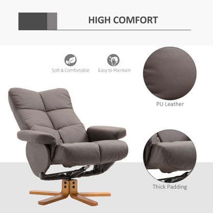 PU Leather Swivel Recliner Chair with Footstool, Wooden Base and Storage for Living Room, Brown