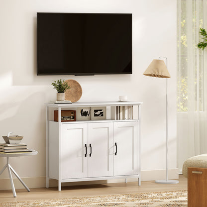 Industrial Kitchen Sideboard with Open Shelf, 2 Cabinets, Adjustable Shelves for Living Room, Dining Room, White
