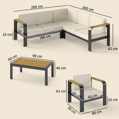 3 Pieces Garden Furniture Set with L-Shaped Sofa, Armchair and Coffee Table, Aluminium Garden Corner Sofa Set