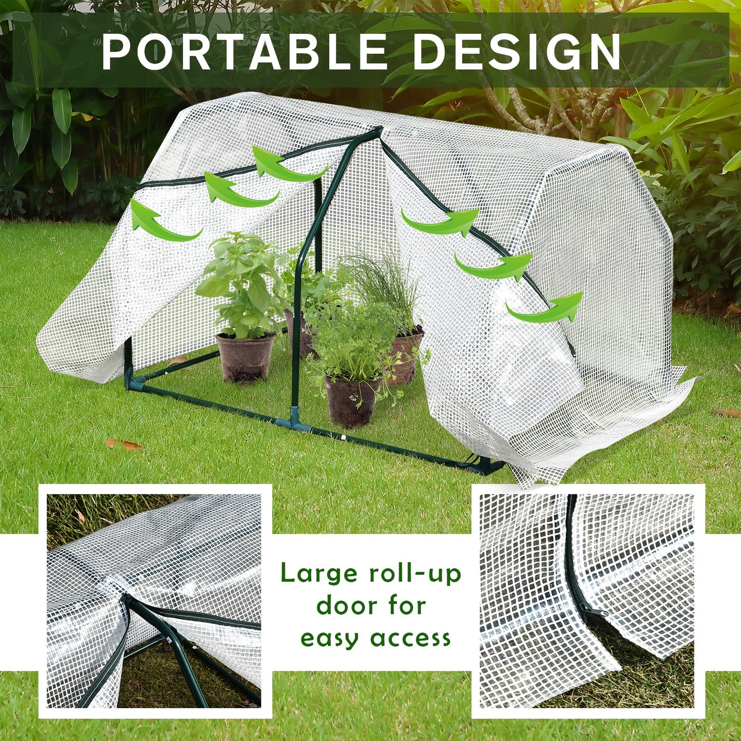 Mini Greenhouse Grow House PVC Cover Steel Frame White 99L x 71W x 60H cm