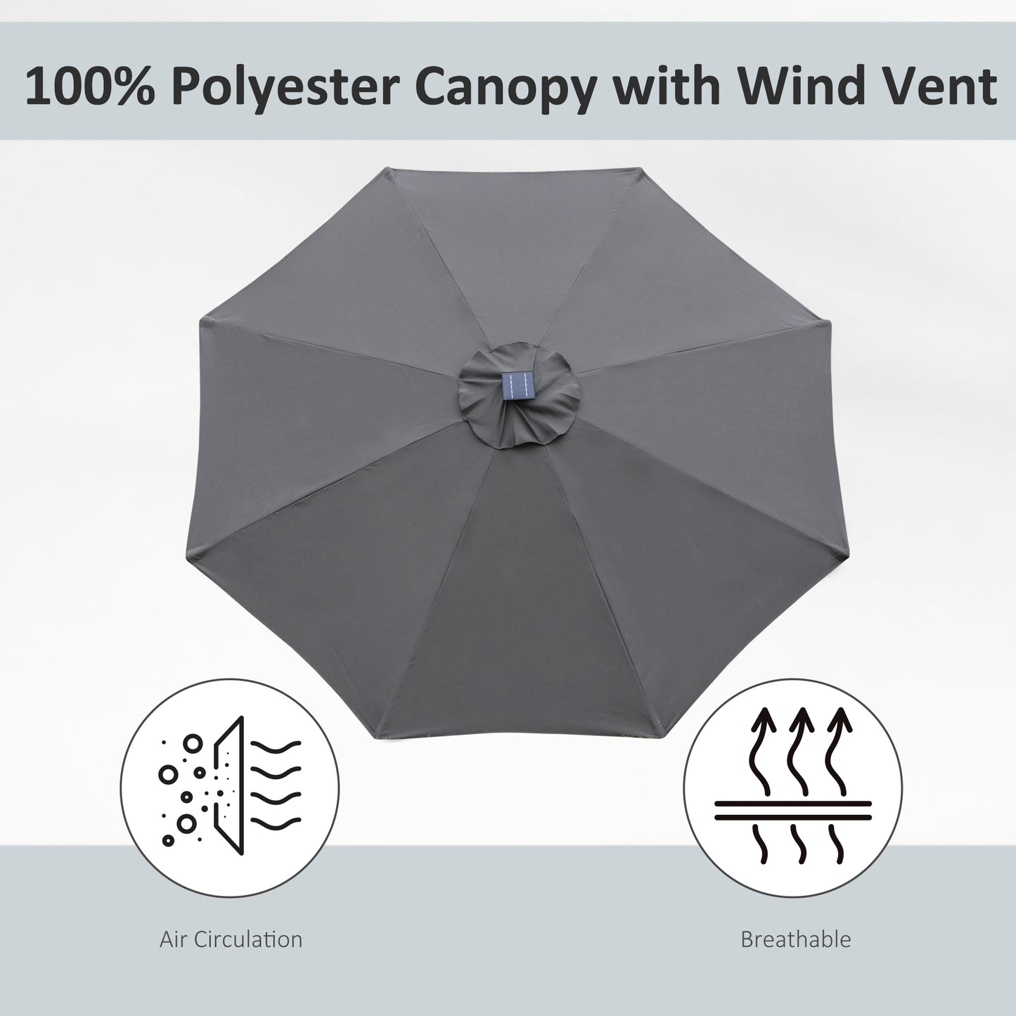 2.7m Garden Parasol Sun Umbrella w/ LED Solar Light Angled Canopy Grey