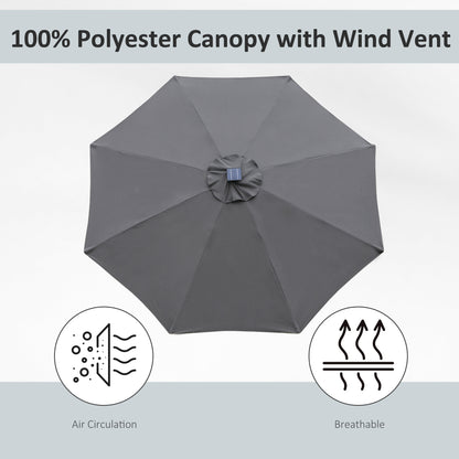 2.7m Garden Parasol Sun Umbrella w/ LED Solar Light Angled Canopy Grey