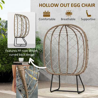 Rattan Egg Chair Outdoor Indoor Wicker Chair with Thickened Cushion and Headrest, Standing Garden Egg Chair with Cup Holder