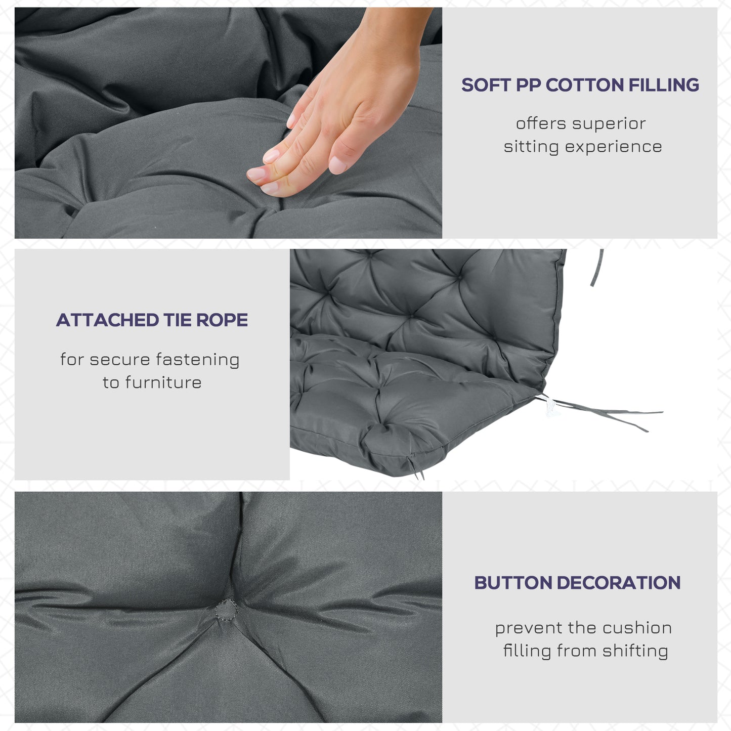 Garden Bench Cushion, 2 Seater Swing Chair Cushion, Seat Pad with Ties for Indoor and Outdoor Use, 120 x 110 x 12 cm