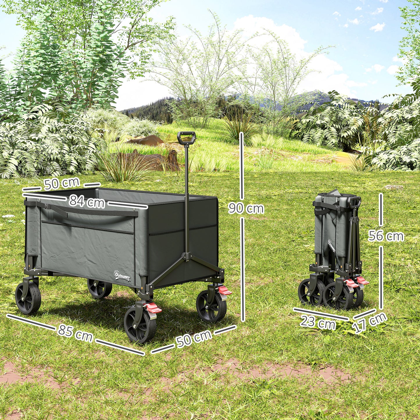 Festival Trolley on Wheels, 150L Folding Camping Trolley Cart with Openable Sides
