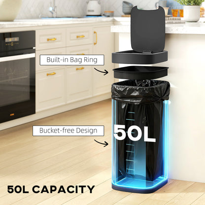 50L Sensor Bin, Automatic Kitchen Bin, Manual Override, Battery Operated, Inner-Bucket-Free, for Kitchen, Bedroom, Black