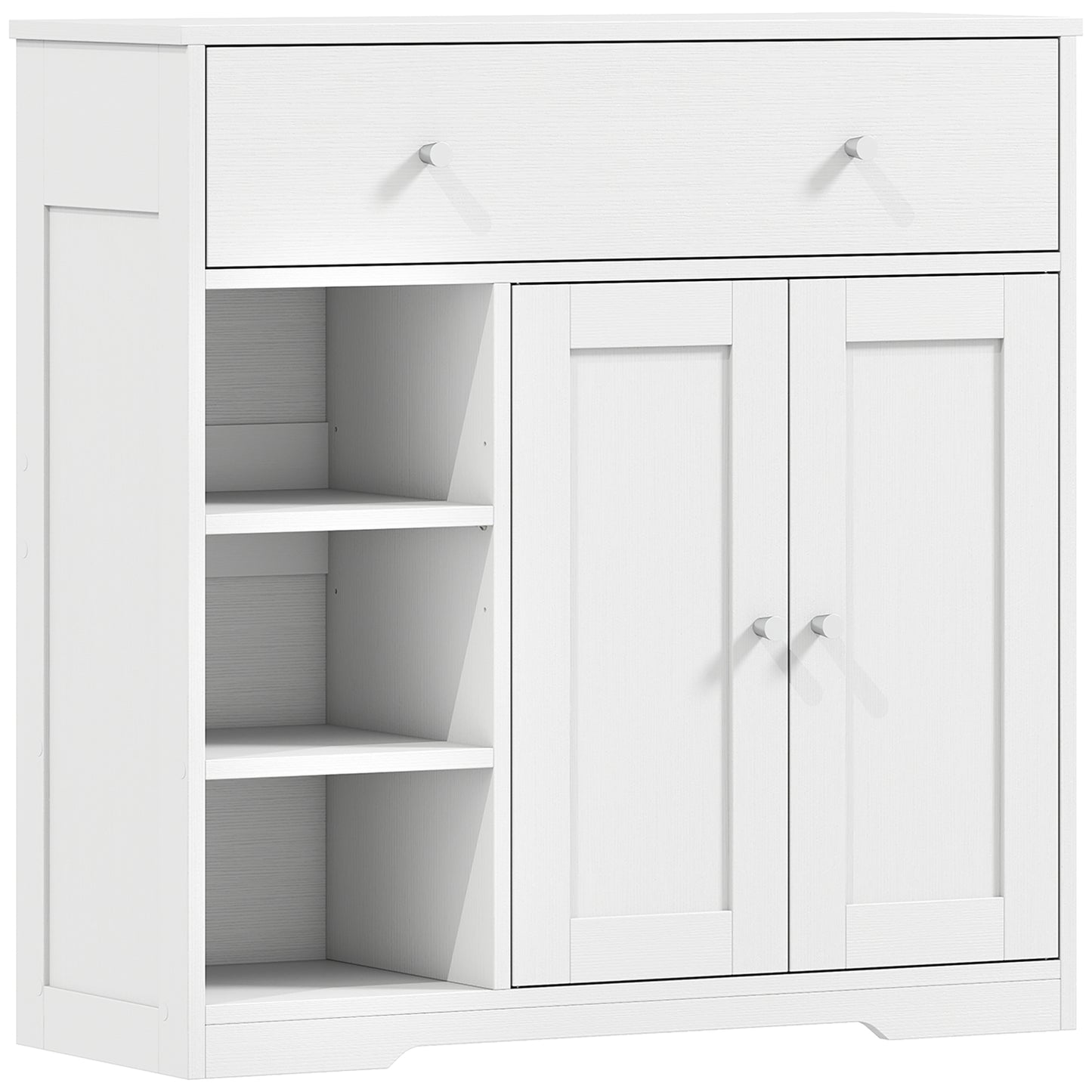 Bathroom Floor Cabinet, Freestanding Bathroom Cabinet with Drawer, Door, Open Shelves, White