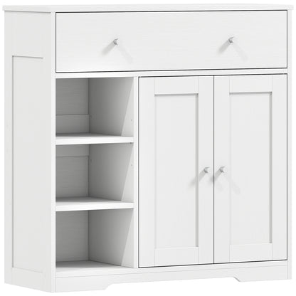 Bathroom Floor Cabinet, Freestanding Bathroom Cabinet with Drawer, Door, Open Shelves, White