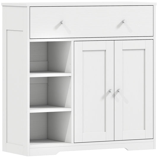 Bathroom Floor Cabinet, Freestanding Bathroom Cabinet with Drawer, Door, Open Shelves, White