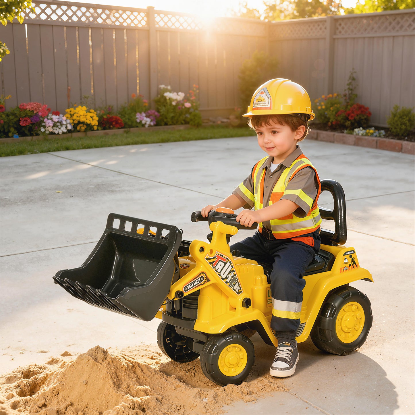 Ride On Tractor, 3 in 1 Ride On Excavator Toy, Toddler Digger Bulldozer with Storage, Pretend Play Construction Truck