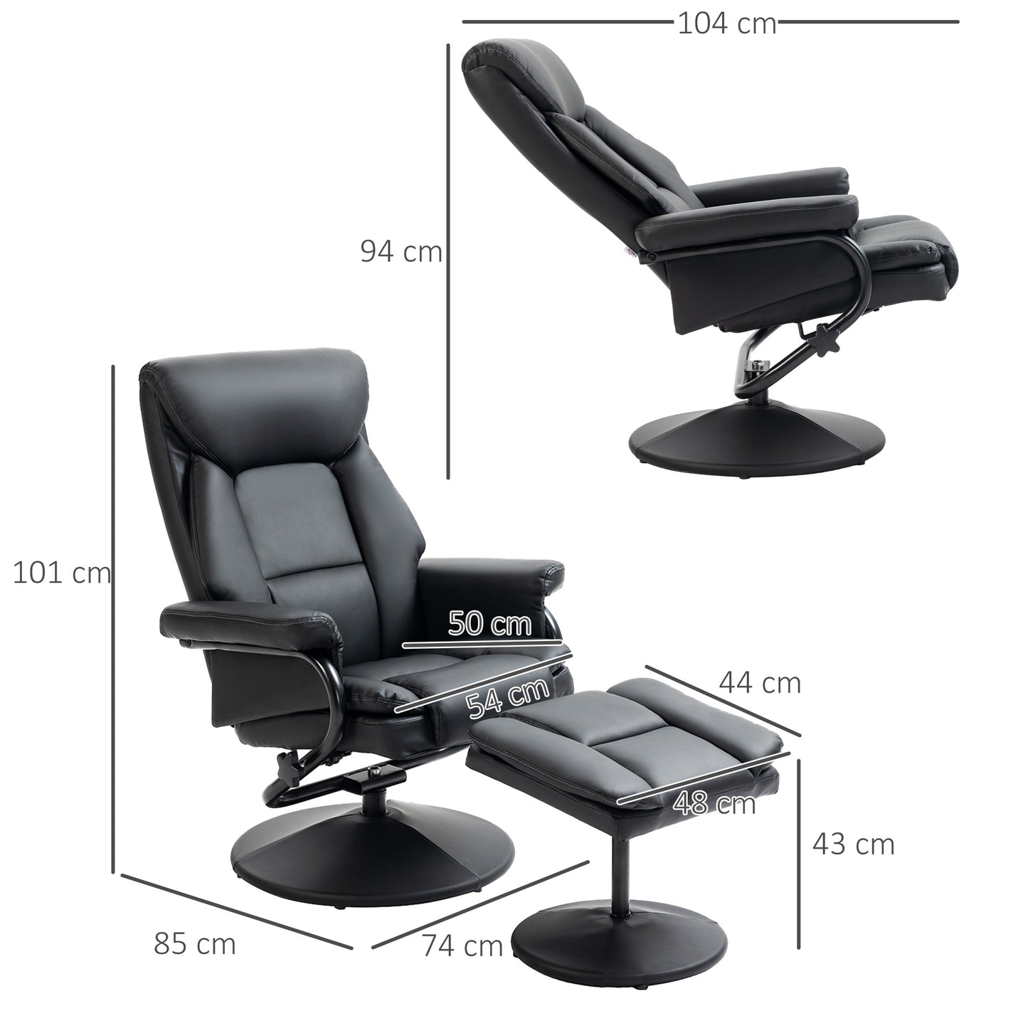 Swivel Recliner Chair with Footstool, PU Leather Recliner Armchair with Ottoman, Steel Base
