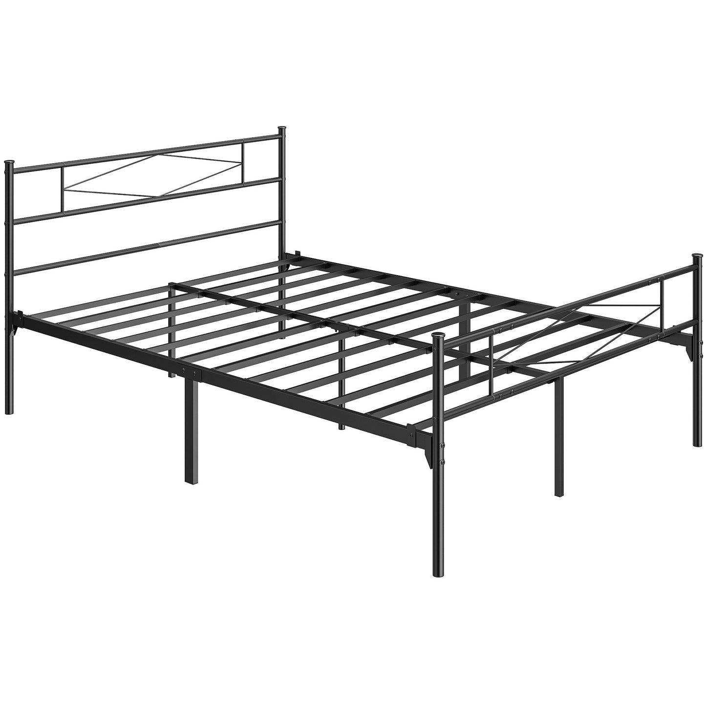 4ft6 Double Bed Frame with Headboard and Footboard, Metal Platform Bed Frame with 32 cm Underbed Storage, Black