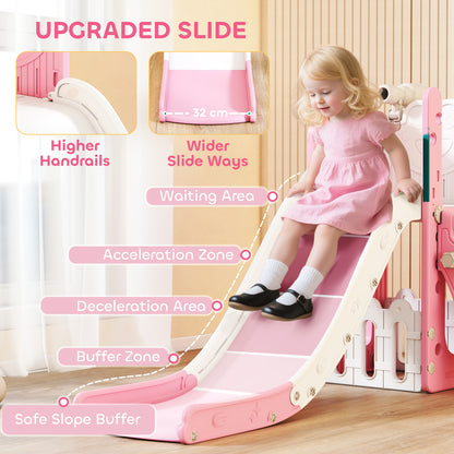 5 in 1 Kids Slide Set with Basketball Hoop, Climbing Frame, Telescope, Storage Box for Toddlers Ages 1-3, Pink