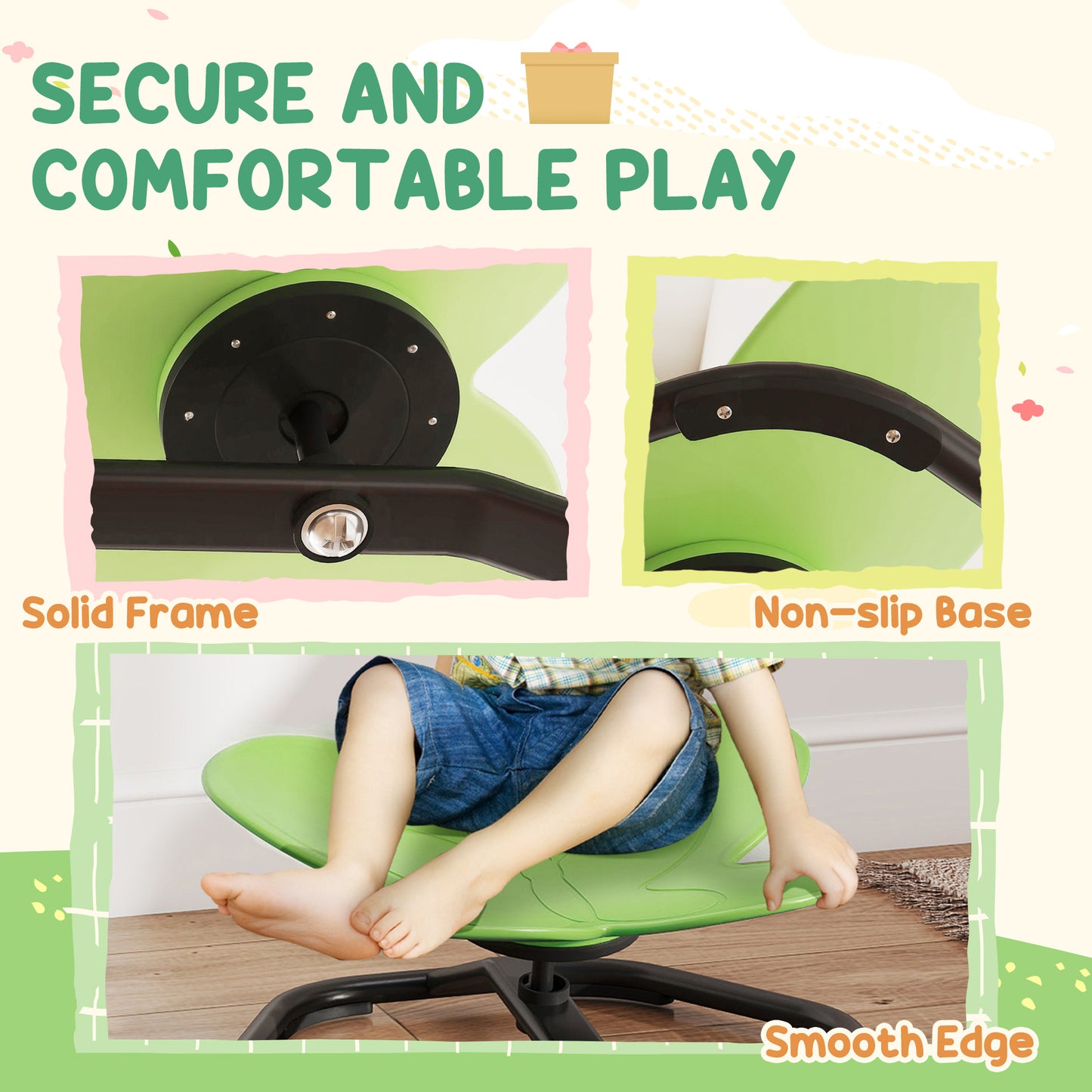 Butterfly-Shaped Kids Swivel Chair, Sensory Spinning Chair for Balance and Coordination Training, Green