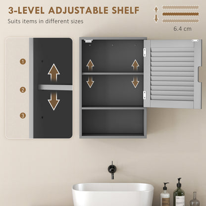 Bathroom Cabinet, Wall Mounted Storage Cabinet with Adjustable Shelves, 40 x 20 x 60 cm, Grey