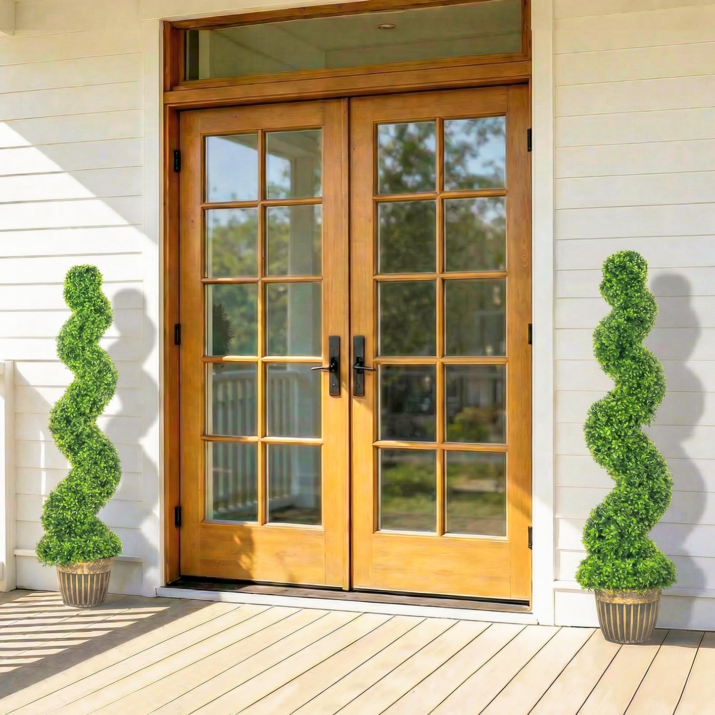 Set of 2 Artificial Plants, Topiary Spiral Boxwood Trees with Pot, for Home Indoor Outdoor Decor, 150cm