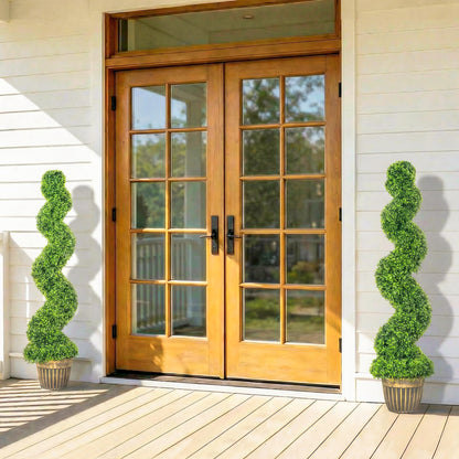 Set of 2 Artificial Plants, Topiary Spiral Boxwood Trees with Pot, for Home Indoor Outdoor Decor, 150cm