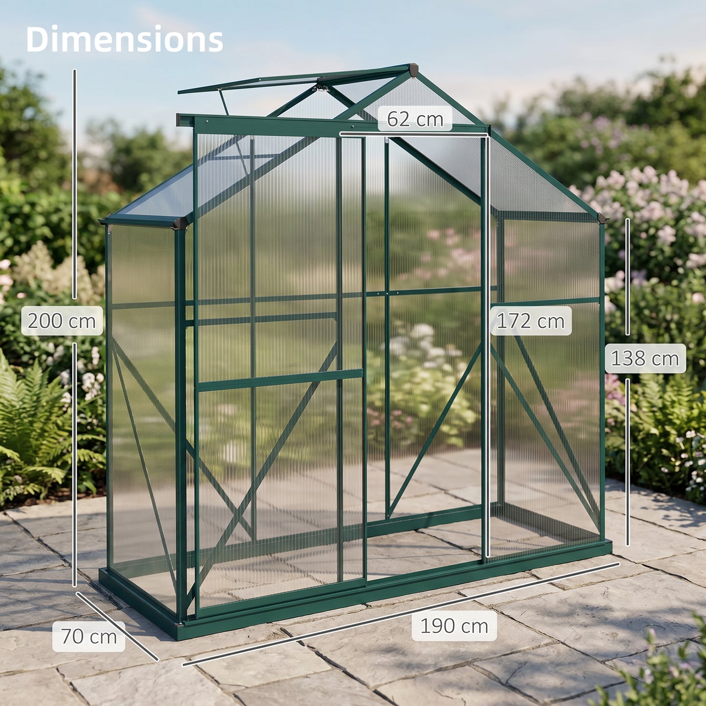 6 x 2.5ft Polycarbonate Greenhouse Walk-In Green House with Rain Gutter, Sliding Door, Window, Foundation, Green