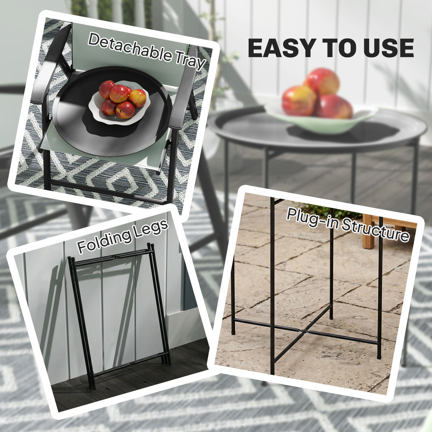 Steel Removable Tray Top Garden Table - Black