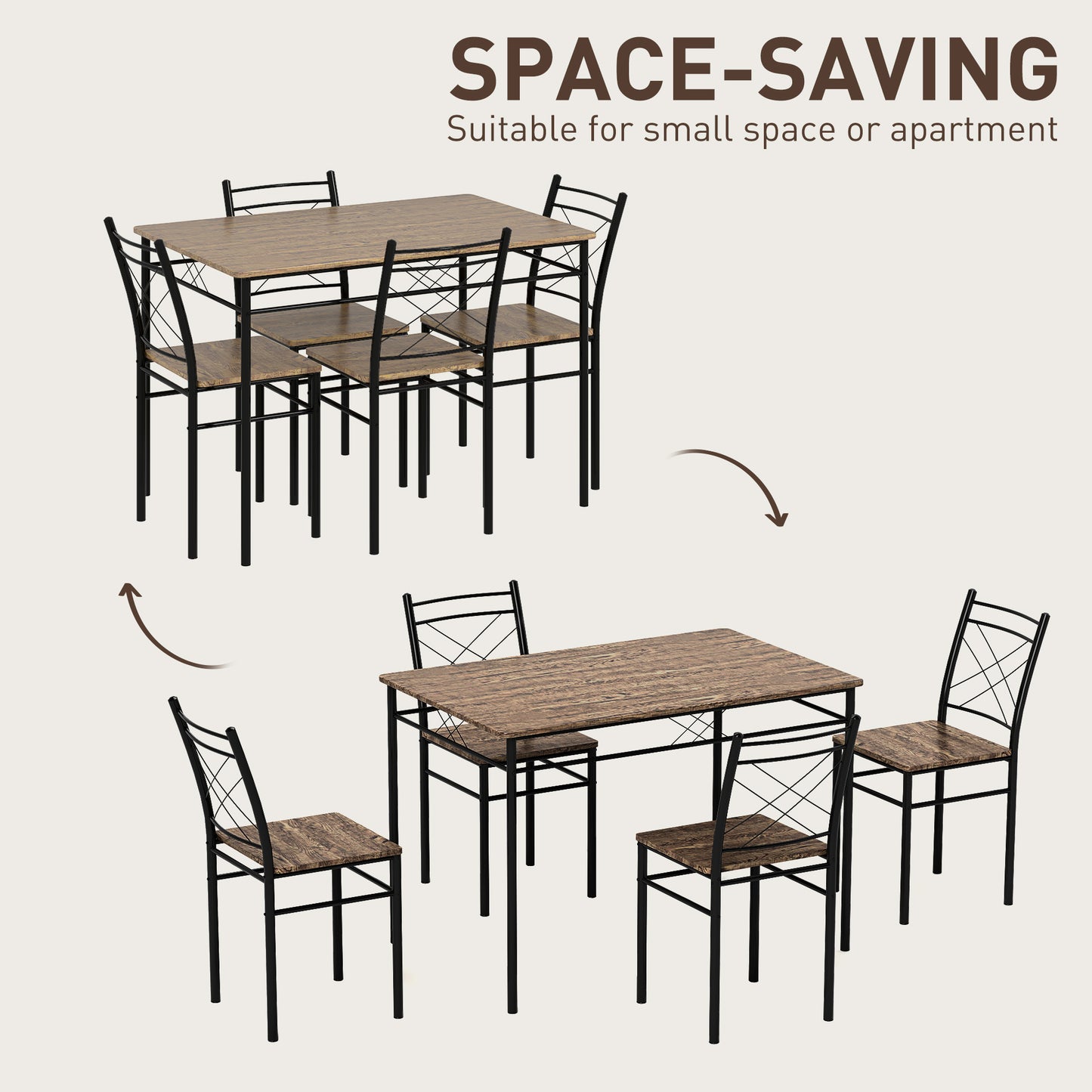 Five-Piece Minimal Dining Set - Oak-Effect/Black