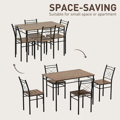 Five-Piece Minimal Dining Set - Oak-Effect/Black