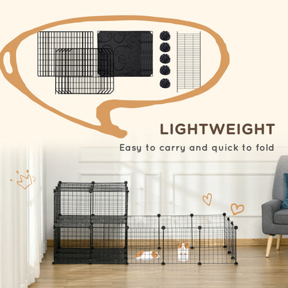 Pet Playpen with Door, Guinea Pigs Metal Mesh Cage for Small Animal, Chinchilla, 175 x 105 x 70 CM, Black