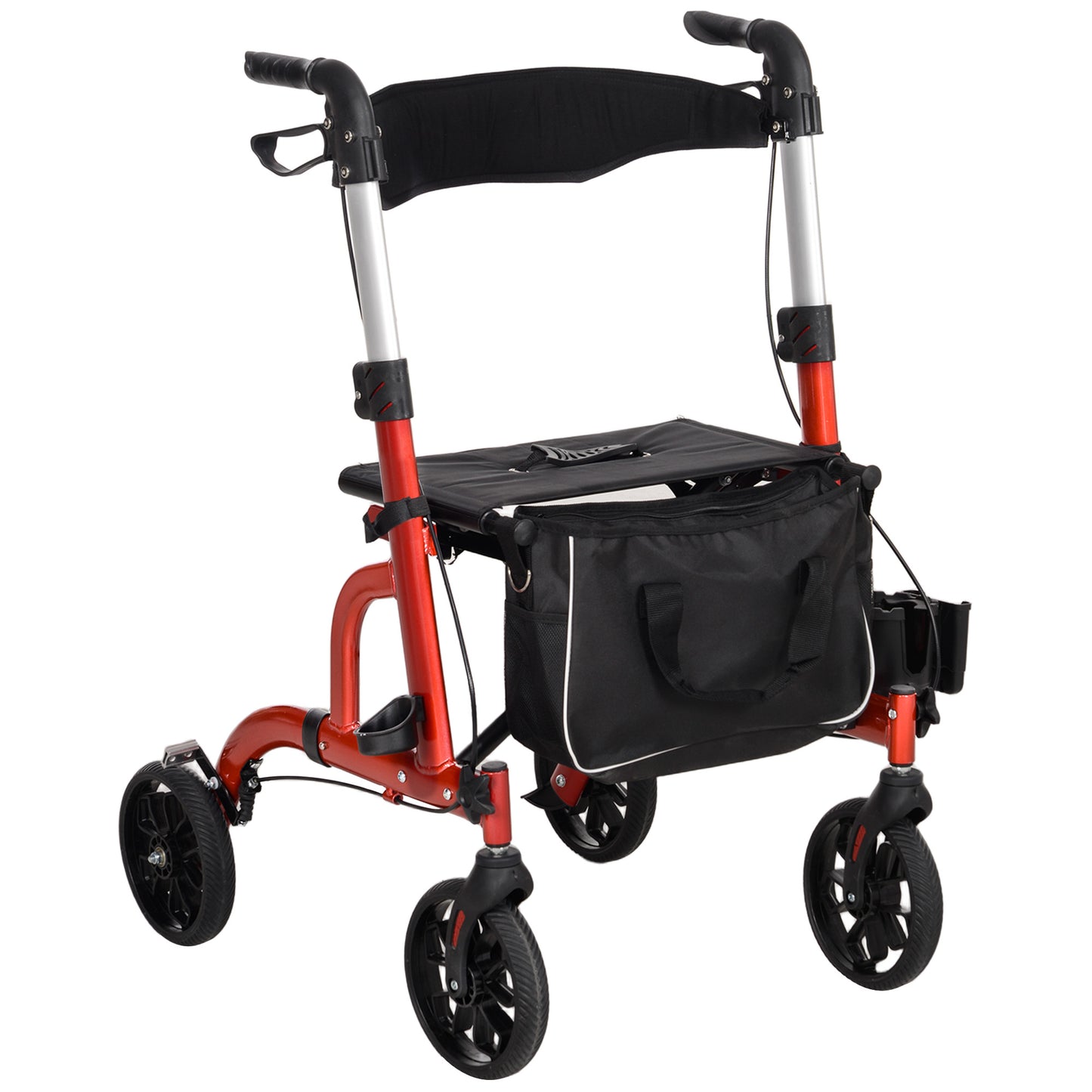 Lightweight Walking Frame, Folding Rollator Walker with Seat and Backrest, Red
