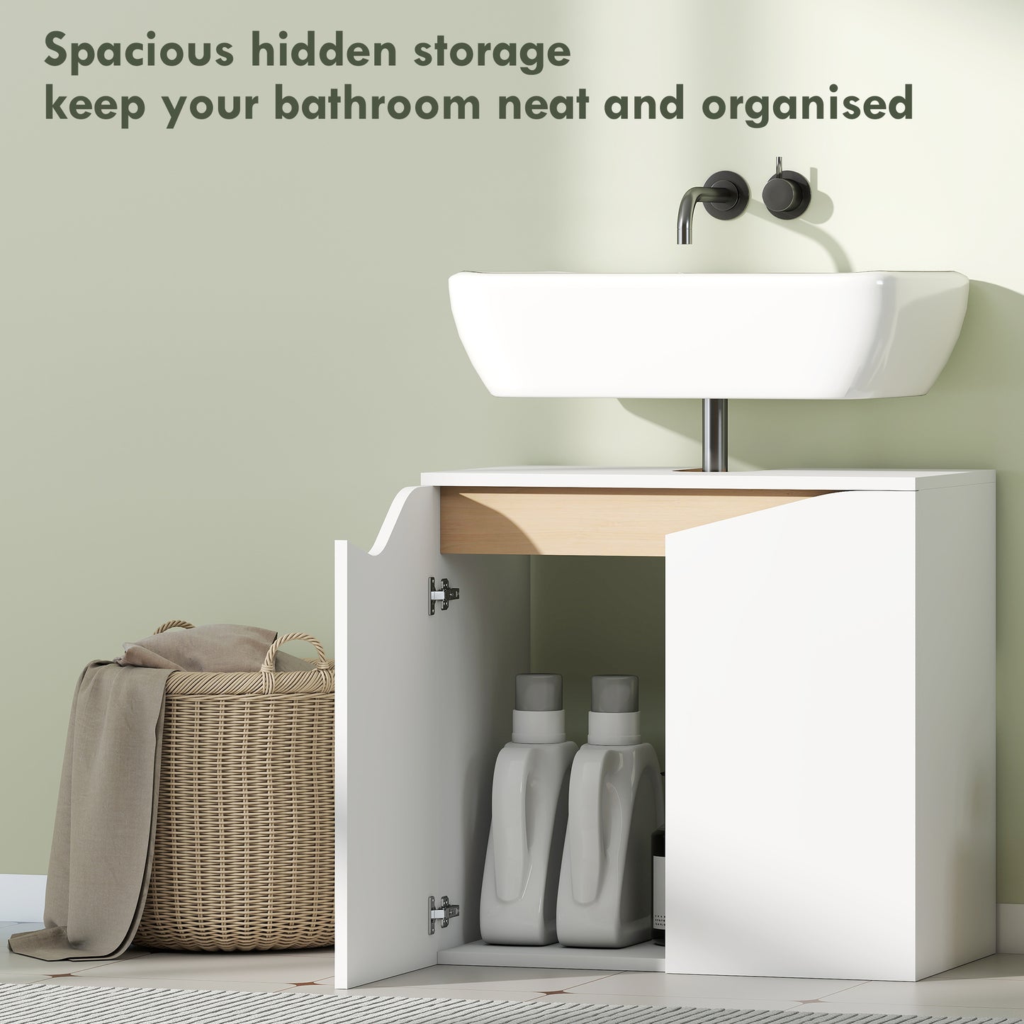 Under Sink Bathroom Cabinet, Bathroom Storage Cabinet with Soft-Close Doors, for Basin without Pedestal, White