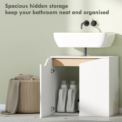 Under Sink Bathroom Cabinet, Bathroom Storage Cabinet with Soft-Close Doors, for Basin without Pedestal, White