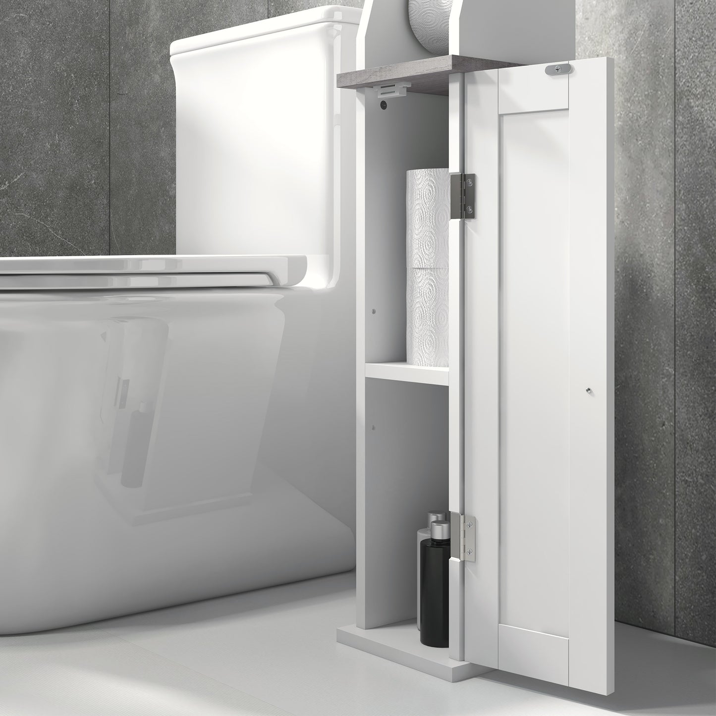 Toilet Roll Holder Cabinet, Slim Freestanding Bathroom Cabinet with Adjustable Shelf, Toilet Roll Storage Unit, White