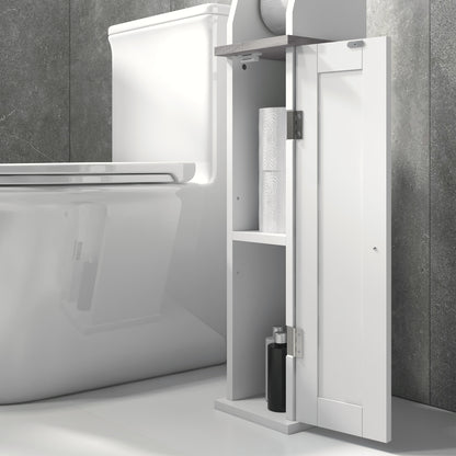 Toilet Roll Holder Cabinet, Slim Freestanding Bathroom Cabinet with Adjustable Shelf, Toilet Roll Storage Unit, White
