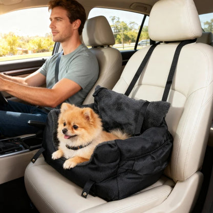 Dog Car Seat for Small Dogs with Fixed Buckle, Safety Leash, Washable Cover, 58 x 45 x 28 cm, Black