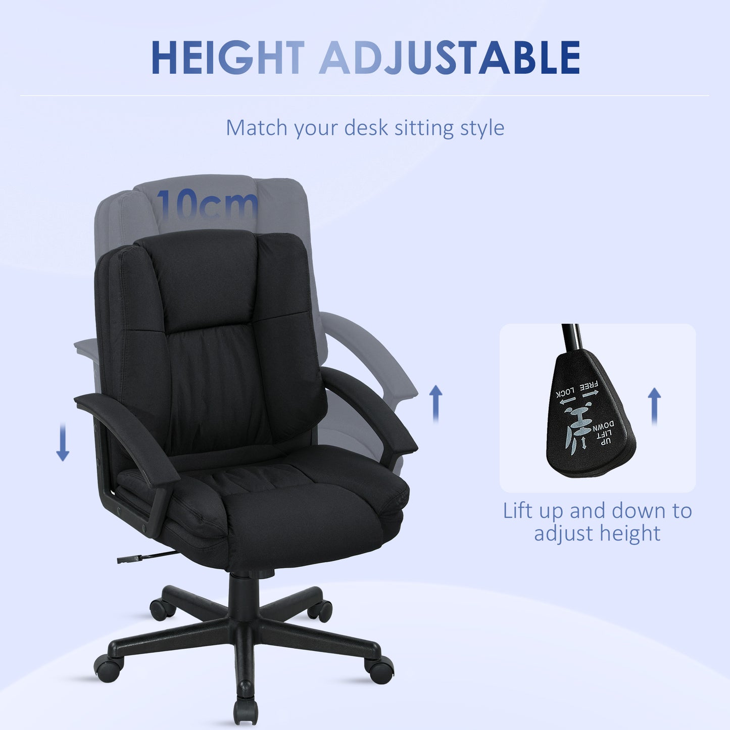Linen-Look Padded Office Chair - Black