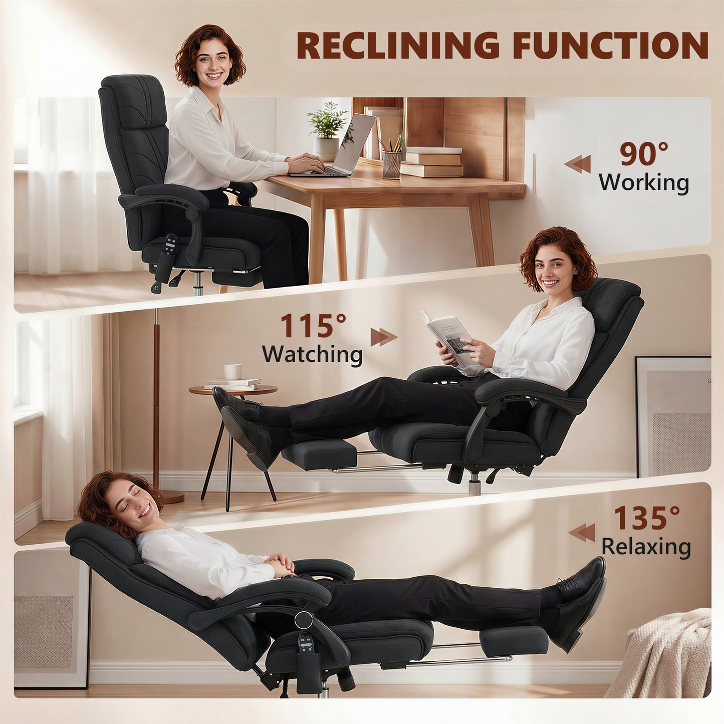 High Back Vibration Massage Office Chair with Footrest, Heated, Black