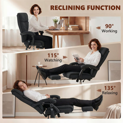 High Back Vibration Massage Office Chair with Footrest, Heated, Black