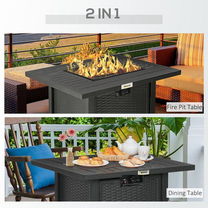 Rattan-style Propane Gas Fire Pit Table with 40,000 BTU Burner, Square Smokeless Firepit Patio Heater with Thermocouple