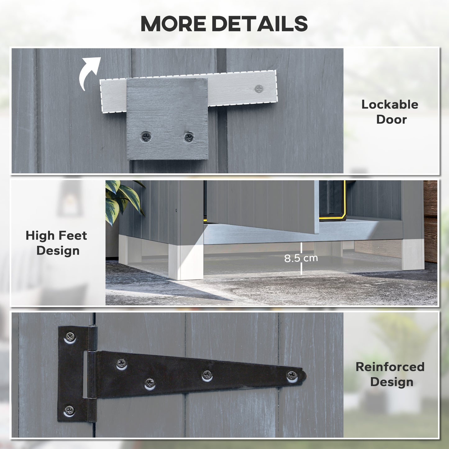 Wooden Garden Storage Shed with 3 Shelves, Outdoor Tool Storage Cabinet with Tilt Roof and Lockable Door
