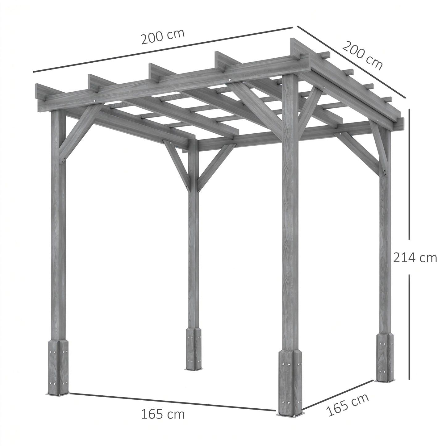2 x 2m Wooden Pergola Kit, Decorative Garden Gazebo Shelter with Stable Structure for Climbing Vines, Flowers, Grey