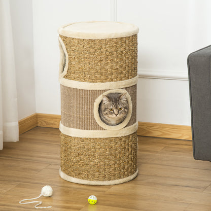 Cat Scratching Barrel Kitten Tree Tower for Indoor Cats Pet Furniture Climbing Frame Covered with Sisal and Seaweed Rope Cozy